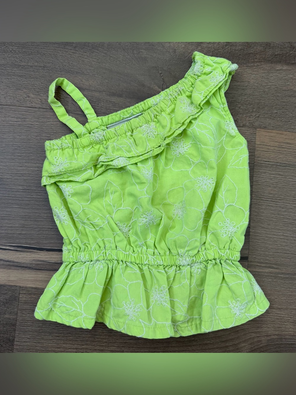 Sugar Cookies 2011 Toddler Lime Green Embroidered Flower One Shoulder Top Sz. 3T